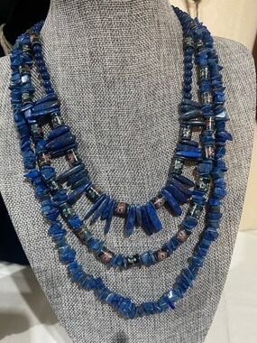 Blue Multi-Strand Stone Necklace - Elegant Women's Jewelry